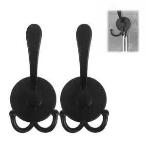 Heavy-Duty Suction Cup Hooks (2-Piece, Black) - Multi-Surface Non-Drilling Hooks, Indoor Shower Safe for Bathroom Walls, Glass, Mirrors, Ceramic Tiles; Holds Towels, Robes, Loofahs