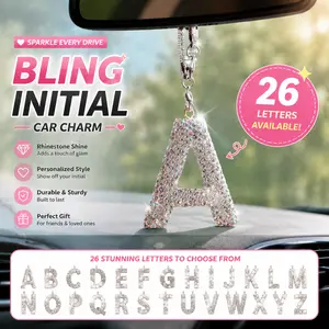 Sparkling Rhinestone 26 Initial Letter Car Mirror Hanging Ornament, Aesthetic Crystal Alphabet Vehicle Charm, Bling Girly Auto Interior Decoration, Personalized Name Monogram Pendant Keychain Styling Accessories Gift