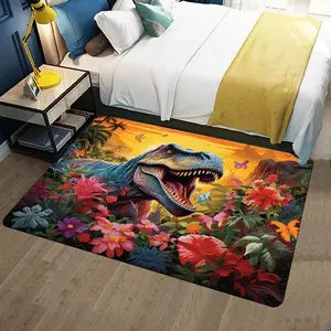 Dinosaur Pattern Flannel Rug, 1 Count Colorful  Soft Comfortable Thick  Area Carpet, Anti-fatigue Floor Carpet for Home Entrance, Kitchen, Living Room, Hotel