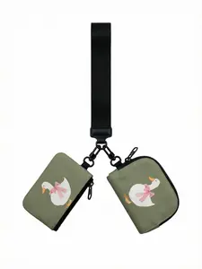 1pc White Duck with Pink Bow 2D Print 2-Piece Wristlet Bag Set, Lightweight | For Students & Office Ladies, Stylish & Practical Daily Carry
