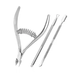 3Pcs Cuticle Trimmer Cuticle Remover with Cuticle Pusher, Professional Stainless Steel Durable Pedicure Manicure Tools Cutter Nipper Scissor Clipper for Fingernails and Toenails Dead Skin Silver