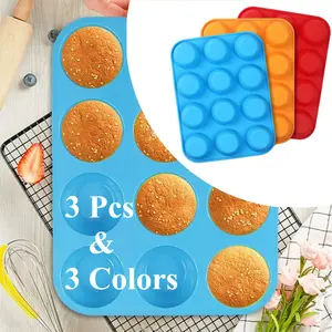 3 Pcs Silicone Muffin Trays,Non-Stick 12-Cup Cupcake Pans with Easy Release, Perfect for Food-Grade Oven Accessories for Holiday Baking (Halloween, Christmas, Easter), Cupcake Baking | Festive Baking | Durable Baking Pan