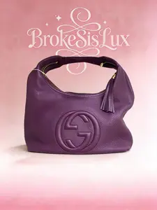 Pre-owned GUCCI Soho Hobo Bag in Deep Purple Pebbled Calfskin & Gold Tone Hardware