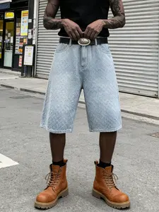 Men's Streetwear Style Denim Shorts, Loose-Fitting Regular Fit, Floral Embroidery Design, Basic Ripped Jeans, Casual Summer Wear