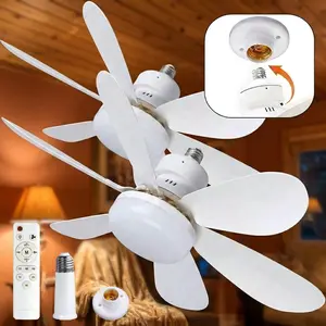 2PCS LED Socket Fan Light with Remote, Dimmable Flower Ceiling Fan E27 Screw Base, 3-Speed Silent 20.5" Small Ceiling Fan for Bedroom & Interior Spaces