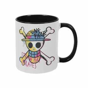 Colorful Pirate Skull Mug (11oz/15oz) Cartoon Crossbone Hat Graphic Print Durable Ceramic Heat Resistant Easy Grip Perfect for Office Home Coffee Shop Party Holiday Gift Anime Fan Collectible
