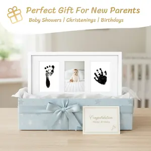 Baby Hand & Footprint Kit 8x16 Inches-Baby Keepsake with Large Ink Pad, Durable Wood Frame, Safe Non-Toxic Ink, Newborn Gift, Neutral, Infant, Cat Dog Memorial