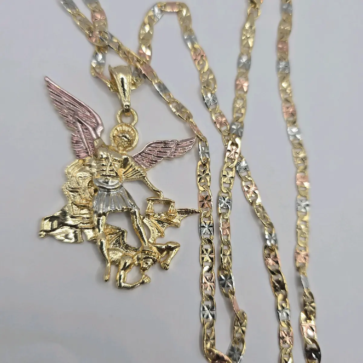 SAINT MICHAEL'S ( big pendant three colors  chain gold-plated 24"inches