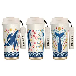 1pc Stylish Gentle Giant Whale 18oz Thermal Coffee Tumbler - Portable Double-Walled Vacuum Flask, Charming Aquatic Theme Bottle for Office, Outdoor Adventures