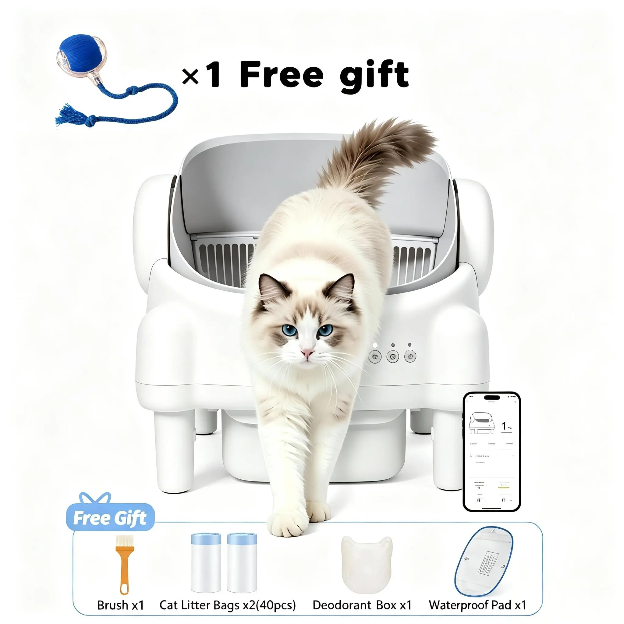 Best Seller | TAYACICY Open-Top Self - Cleaning Litter Box Smart Automatic with App Control for Multiple Cats Large-Capacity Large Waste Bin Cream White 10.5L Capacity Dual Safety Sensors Odor Control Includes 2 Roll Liners