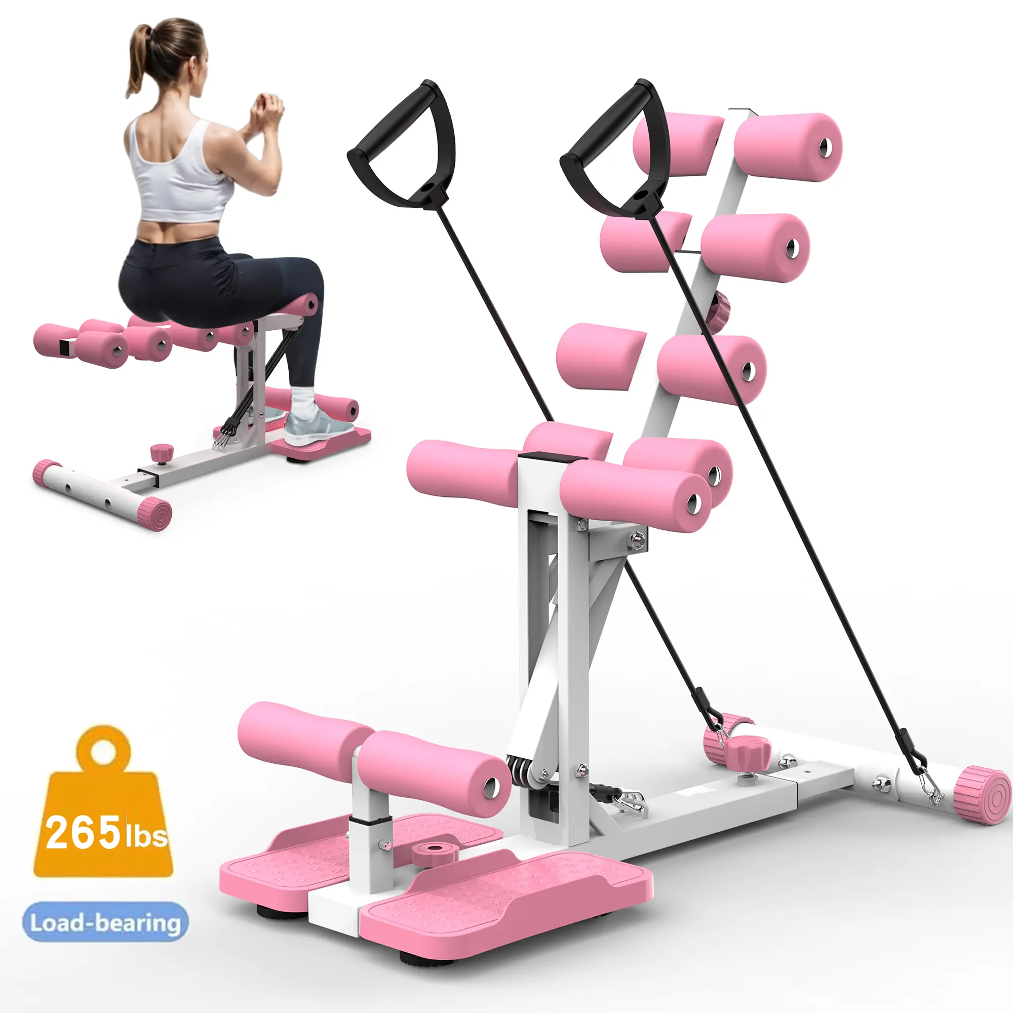 Adjustable Squat Machine - Multifunctional Deep Squat Assist, Ergonomic Glute & Leg Trainer for Home Gym, At Home Glute Workout Equipment with Resistance Bands, 300 lbs Capacity for Leg & Core Conditioning