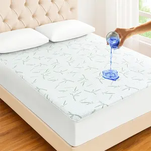 Lux Decor Cooling Bamboo Mattress Protector — 100% Waterproof Fitted Sheet Style, Deep Pocket