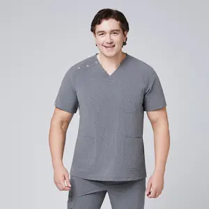 Zenir | Men's Shoulder Button Scrub Top - Ash Gray