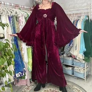 Velvet Wide Leg Jumpsuit, Boho Style Bib Jumpsuit, Bridesmaid Overall, Fall Winter Fashion, Elegant Free Spirit Dungaree, Party Outfit, Witchy