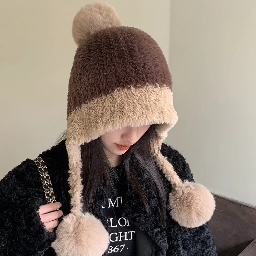Fashion Windproof Knitted Plush Hat Cap Thick Cold Proof Beanie Warm Pompom Hat for Women Winter Fleece Lined Thermal Ski Mask Outdoor Activities One Size Fits Most Cozy Handcrafted - Fashionable