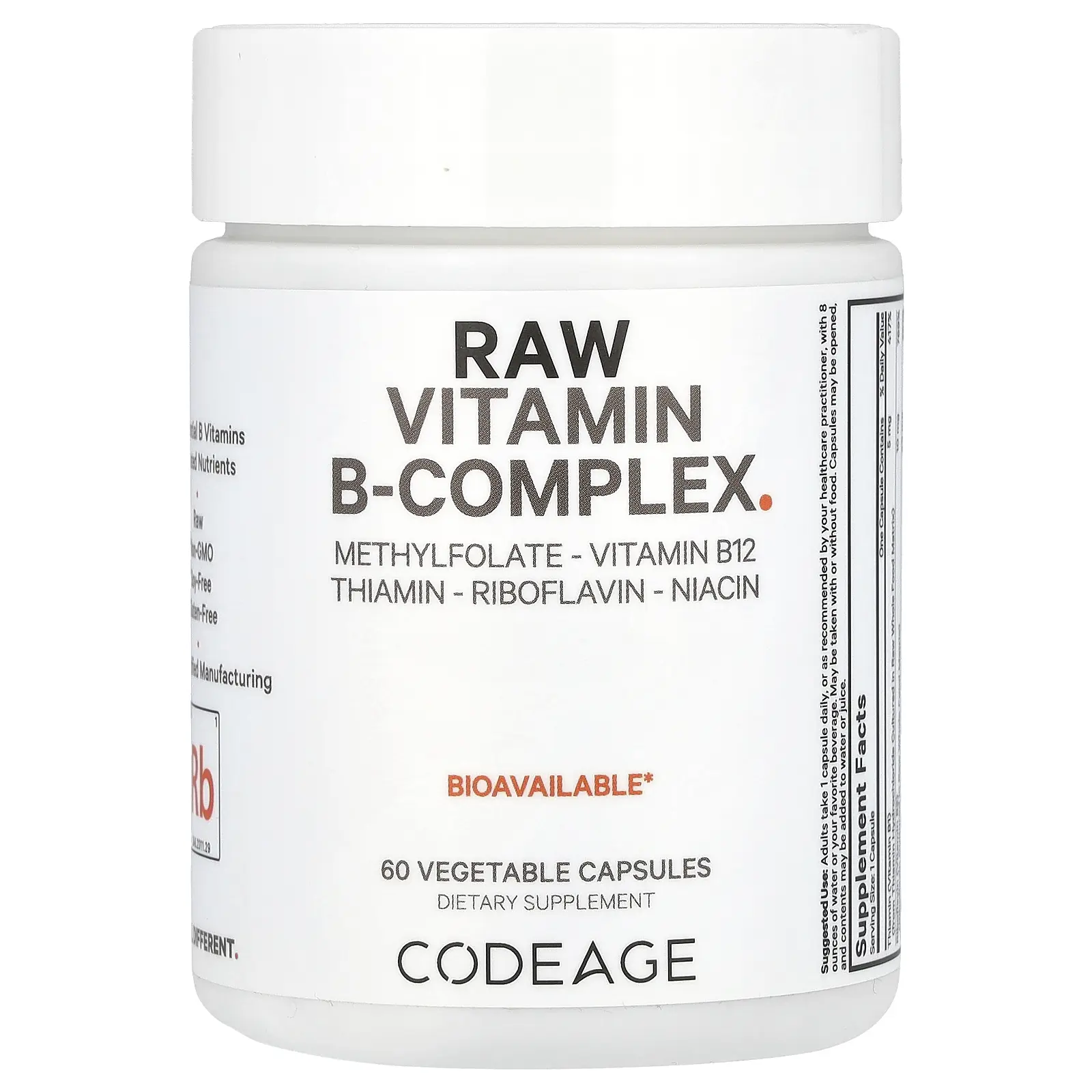 Codeage Raw Vitamin B-Complex, 60 Vegetable Capsules
