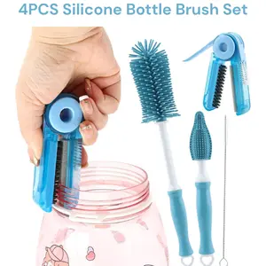 4PCS Silicone Bottle Brush Set 4-in-1 11in Bottle Nipple Straw Cleaner Brushes for Baby Milk & Sports Bottles Mother Gift Birthday Gift