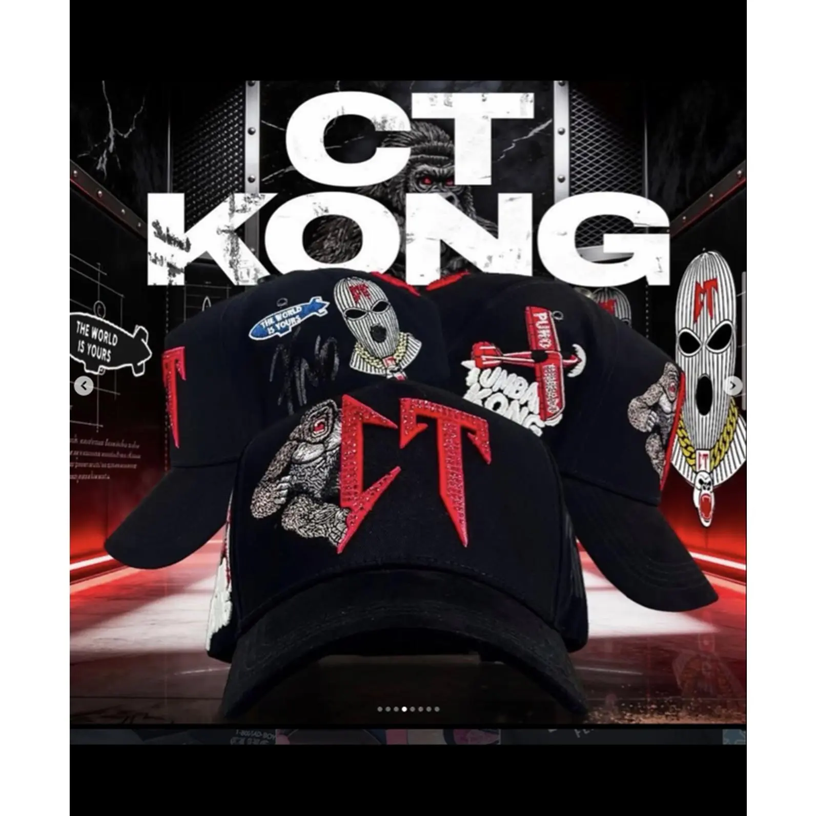CT KONG Adjustable One Size Baseball Cap in Black Red and White Colors