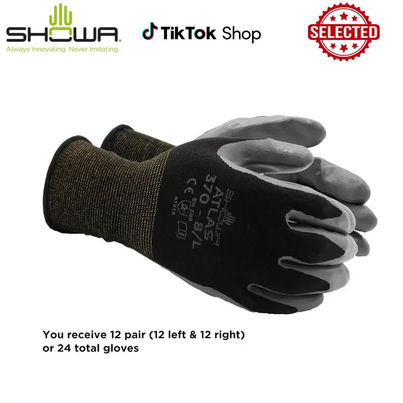 Coated Knit Gloves with Nitrile Palm – Black, Medium, 12 Pairs