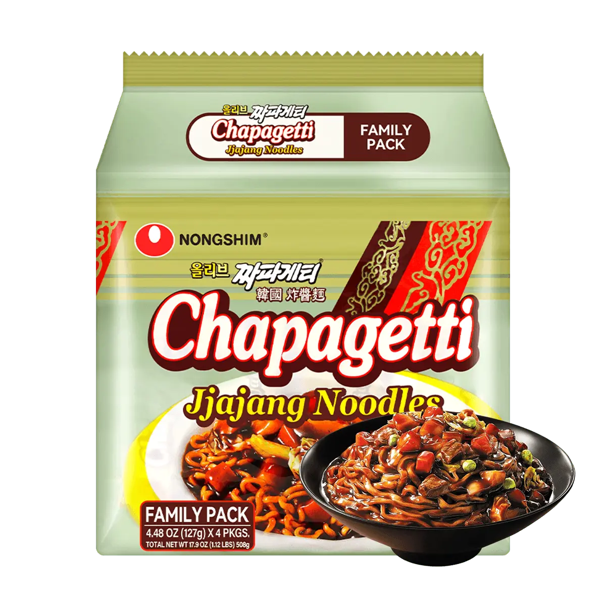 Nongshim Korean Jjajangmyeon Noodles - 4 Pack Family Size 508g, Authentic Black Bean Sauce Instant Ramen, Savory Korean Cuisine Meal