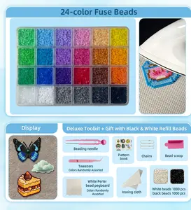 24 Color Plastic Fuse Beads Set, 2.6mm 3D Pixel Puzzle Beads, DIY Craft Bead Kit with Nail Board