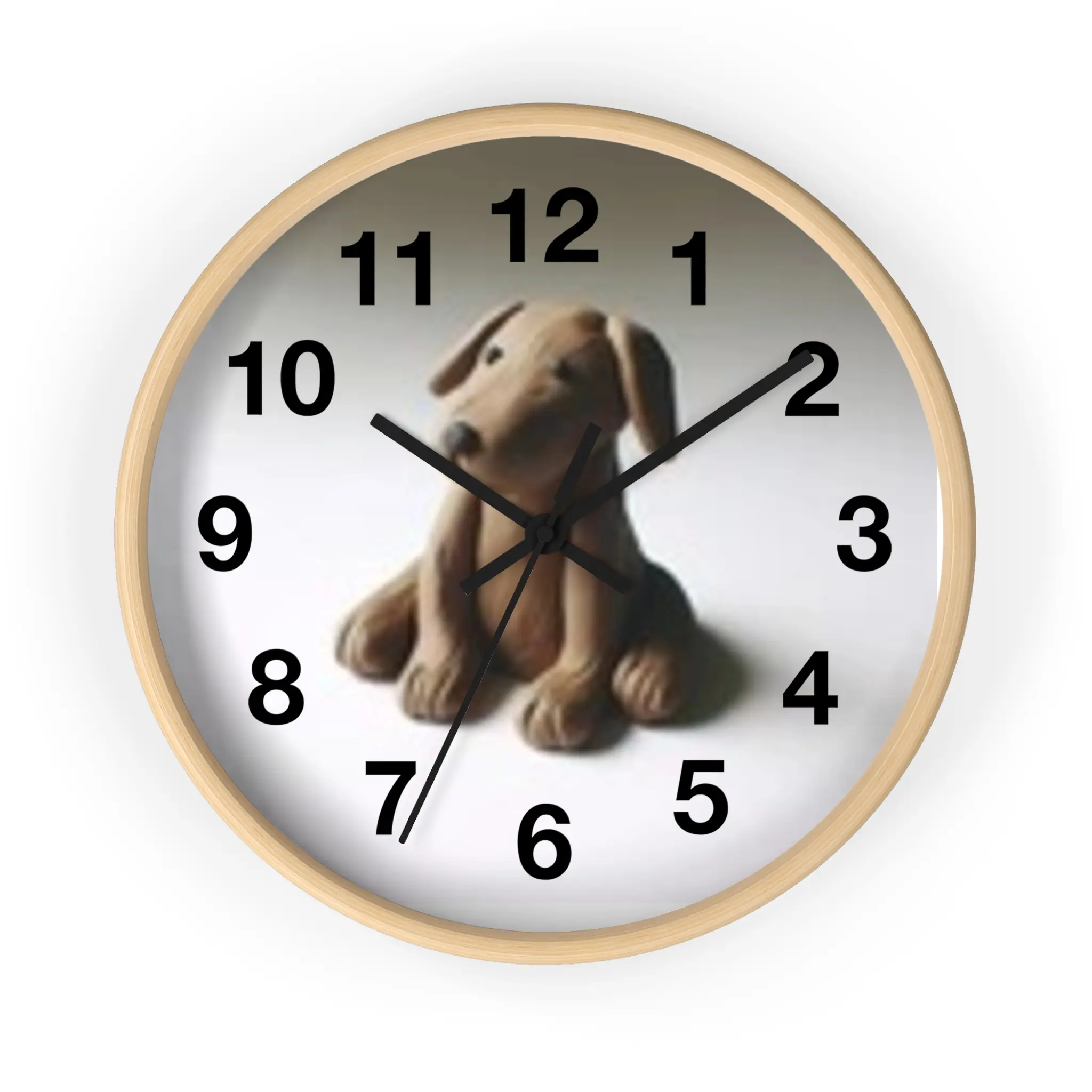 Round Wooden Quartz Wall Clock with Metal Accents - Cute Brown Puppy Print, Rustic Wall-Mounted Battery-Operated Clock, Nursery Home Decor Piece, Wall-Mounted Wall Clocks, Battery-Operated Wall Clocks