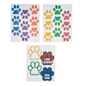6" - 8" Assorted Bright Colors Paw-Shaped Vinyl Classroom Floor Decals - 22 Pc.