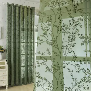 1panel Nordic Light Retro Branch Embroidered Sheer Home Decoration Curtain for Summer, Top Grommet Hanging, Perfect for Living Room, Bedroom, Balcony, Kitchen Decor