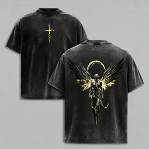 Fallen Angel Gold Accent Vintage Washed Oversized Tee  Unleash your dark, divine style with this striking fallen angel graphic tee, blending gritty streetwear and ethereal energy.funny graphic tee,  deals, 90s, streetwear,boyfriend, good graphic,