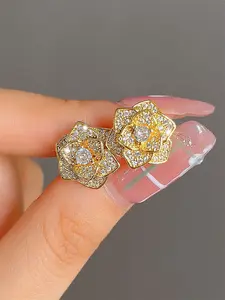 1 Pair Gorgeous Cubic Zirconia Flower Stud Earrings For Women Valentine's Day Wedding Gift