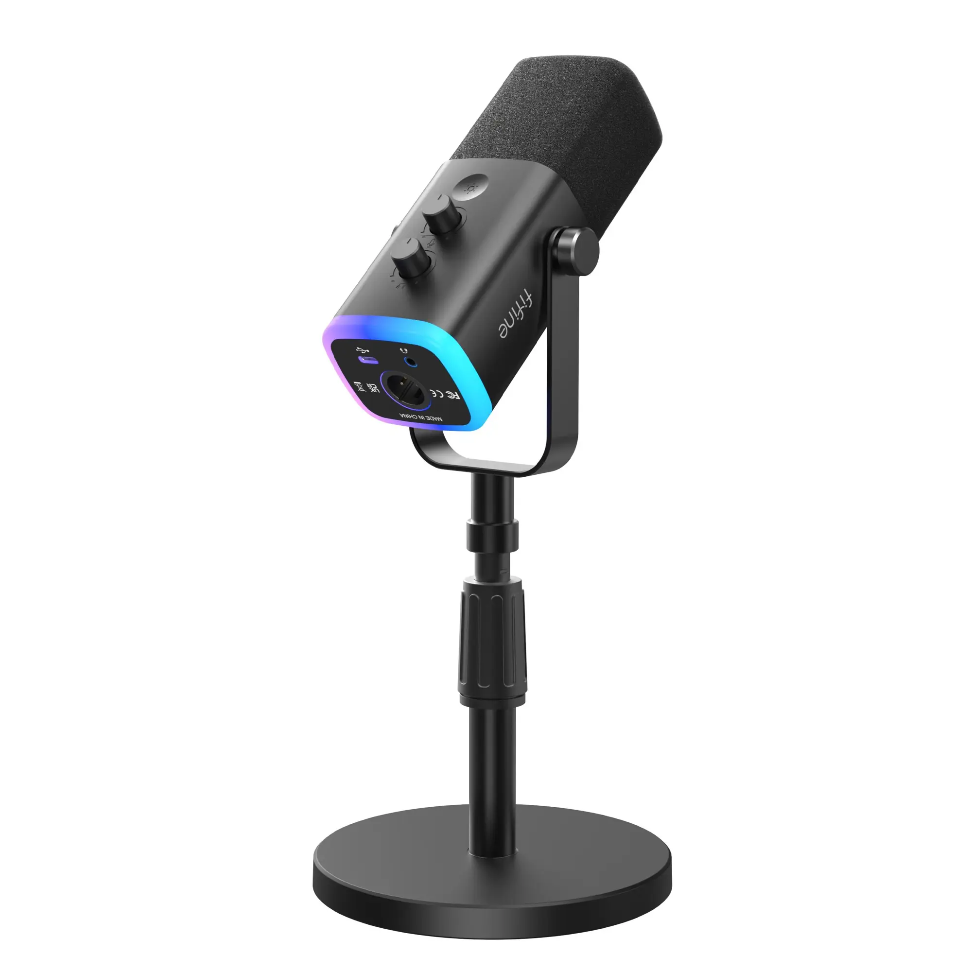 fifine AM8S RGB Dynamic Gaming Microphone with Adjustable Heavy-Duty Metal Stand, Quick Mute, Gain Volume Control, Headphone Jack, XLR/USB Connection, Wired Audio Interface Mixer for PC & Laptop, Podcasting, Streaming