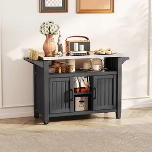Integrated Outdoor Storage Cabinet, Terrace Storage Table, Wheeled Bar Table, Outdoor Bar Cart Suitable for Use on Terraces, Swimming Pools and Backyards, Black