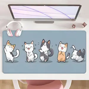 [Gaming Mouse Pad] Ultimate Kawaii Cat Praying Smiling Rolling Design Non-Slip MousePad For Desk With Rubber Base & Stitched Edge Perfect For Home Office Use Cute Gift For Christmas Birthday Valentine Universal Mouse Pad