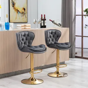 Modern Swivel Bar Stools Set of 2，Adjustable Height Barstool Upholstered Counter Chair with Chrome Footrest and Golden Legs Base Island Stool  for Kitchen Room Pub Salon