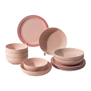 MONAZONE 12-Piece Ceramic Dinnerware Set - Monazone Series, Service for 4, Includes Bowls & 8''/9'' Plates, Glossy Finish