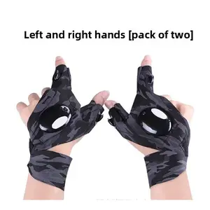 LED Flashlight Gloves, Novelty Stocking Stuffers for Men, Christmas Gifts for Teens Boys Dad Husband Grandpa Men Who Have Everything, Cool Gadgets Tools for Car Repairing, Fishing, Camping Adjustable rod Breathable Half-Finger Weightlifting fishing lures
