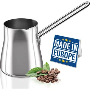 Turkish coffee pot (cezve/briki), 18/10 stainless steel, stovetop tea maker and milk warmer, Greek/Arabic coffee, 15 oz, small, silver