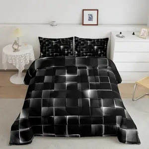 Silver and Black Designer Comforter Set,Light Geometric Comforter,Luxury Bedding Set,Modern Style Duvet Set,Room Decor Breathable Quilt Set