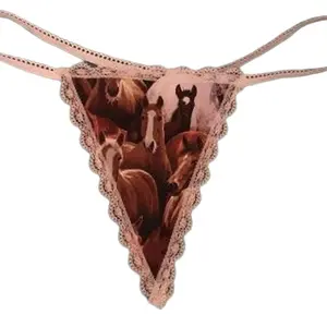 Womens HORSE Racing Cowboy Rancher Animal Gstring Thong Lingerie Underwear Cotton Womenswear Matching Lady Comfort Bridal