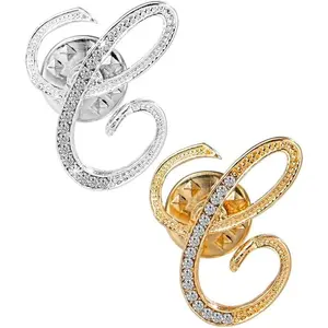 Initial Letter Brooch Pin 26 Letters Small Lapel Pin - Clear Crystal Rhinestone Tie Tack Name Personalized Breastpin for Women Pack of 2 Gold and Silver