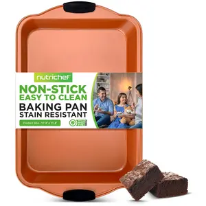 17.3" Baking Pan – Copper | Non-Stick Carbon Steel Bakeware with Black Silicone Handles - Reusable Heavy Duty Oven Tray - Heat Resistant up to 446°F - Dishwasher Safe & Freezer Safe - Daily Home Kitchen Use