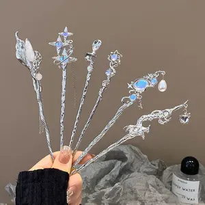 2pcs Fashion Chinese Style Hair Stick Hair Needle Moonstone Jewelry Suitable Daily Party Wear Women's Romantic Hair Clip Accessories