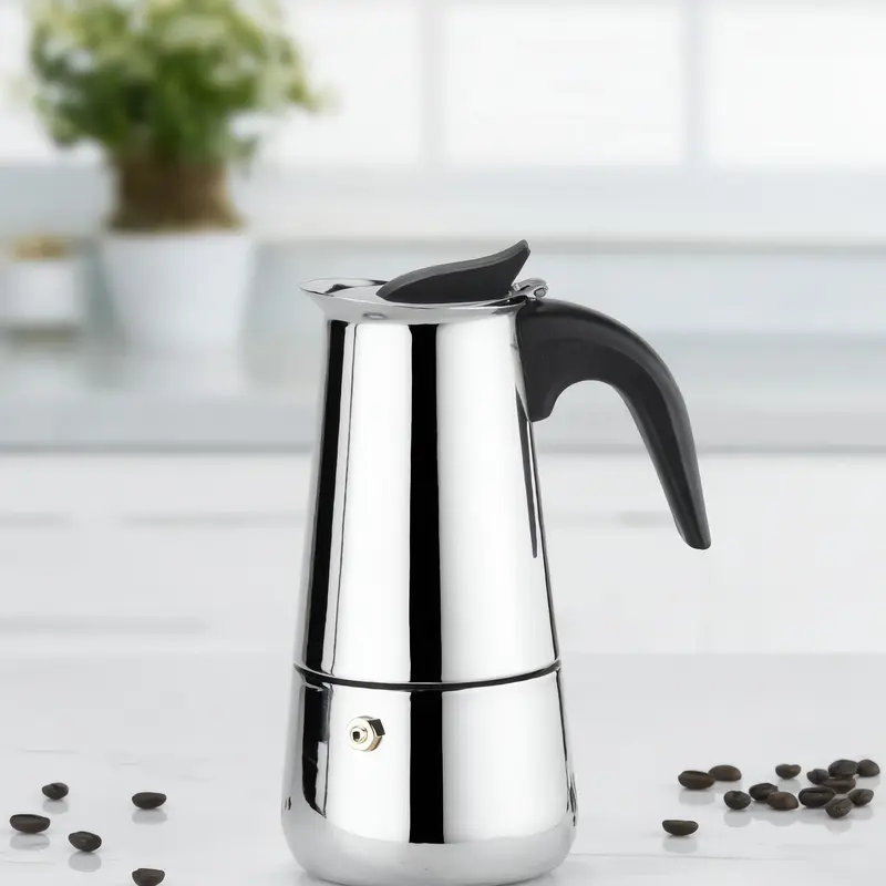 4-Cup Stainless Steel Cylindrical Stovetop Espresso Machine - 200ml Portable Coffee Maker, Heat-Safe Ergonomic Handle, Detachable Parts, Kitchen Appliance for Home/Camping Coffee Making Tools, Stovetop Heating for Latte/Cappuccino (No Machine Needed)