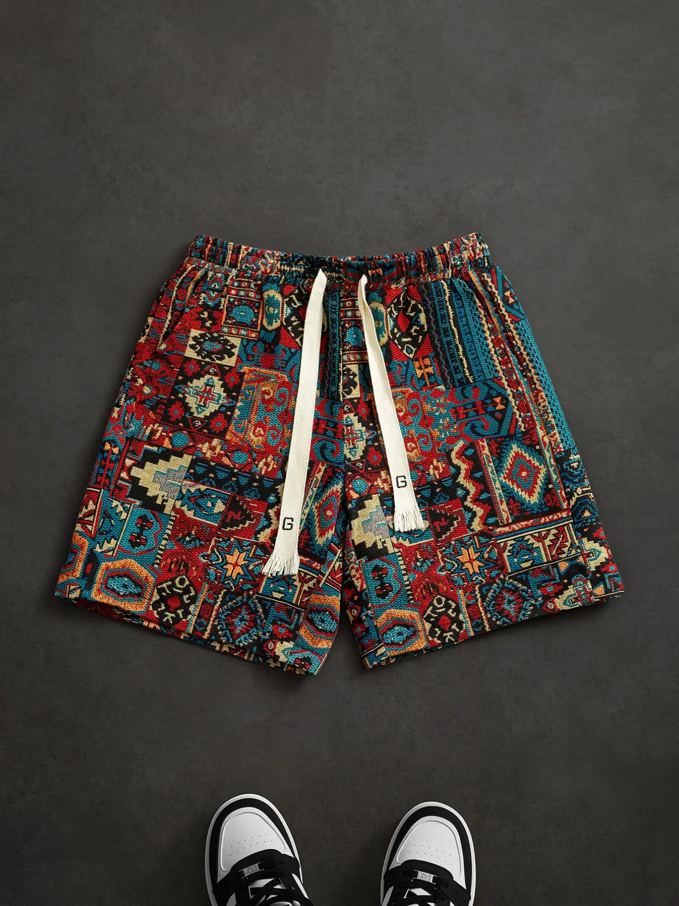 Ethnic Printed Loose Mid Men's Shorts, Summer Retro Casual Beach Shorts, Trendy Street Style Versatile Pants for Everyday Wear