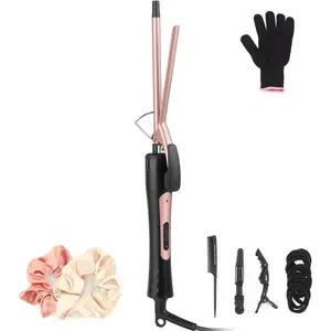 Thin Curling Iron, 3/8 Inch Small Curling Iron Wand for Short & Long Hair, Small Ceramic Barrel with 2 Temperature for Tight Curls, Include Heat Resistant Glove for Gifts for Women