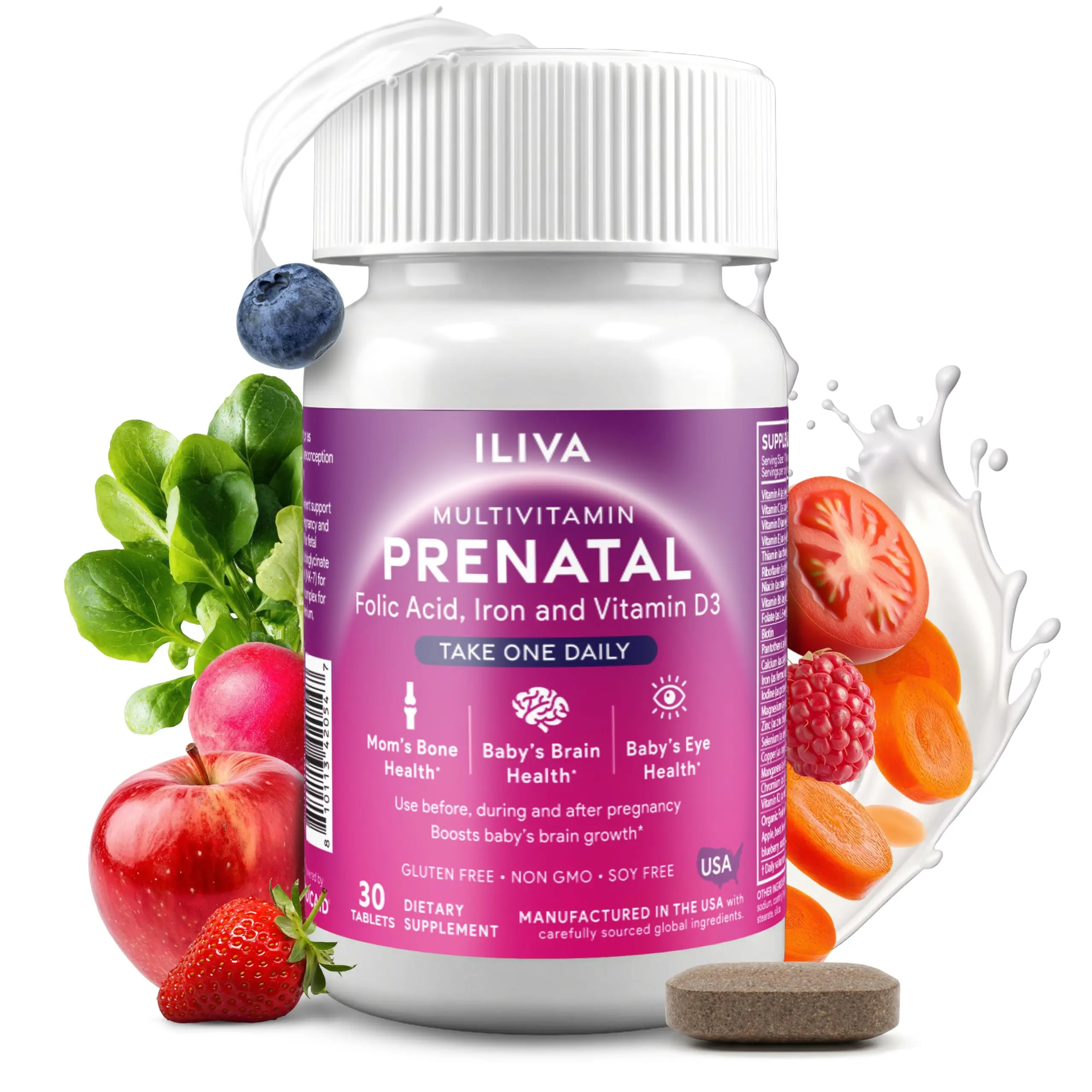 ILIVA by INDICAID Prenatal Vitamins for Women- Sophisticated Folate and 18 Vitamins and Minerals for Neural Tube Support & Fetal Brain Development, Gluten-Free, Dairy-Free & Soy-Free - 30 Servings Healthcare