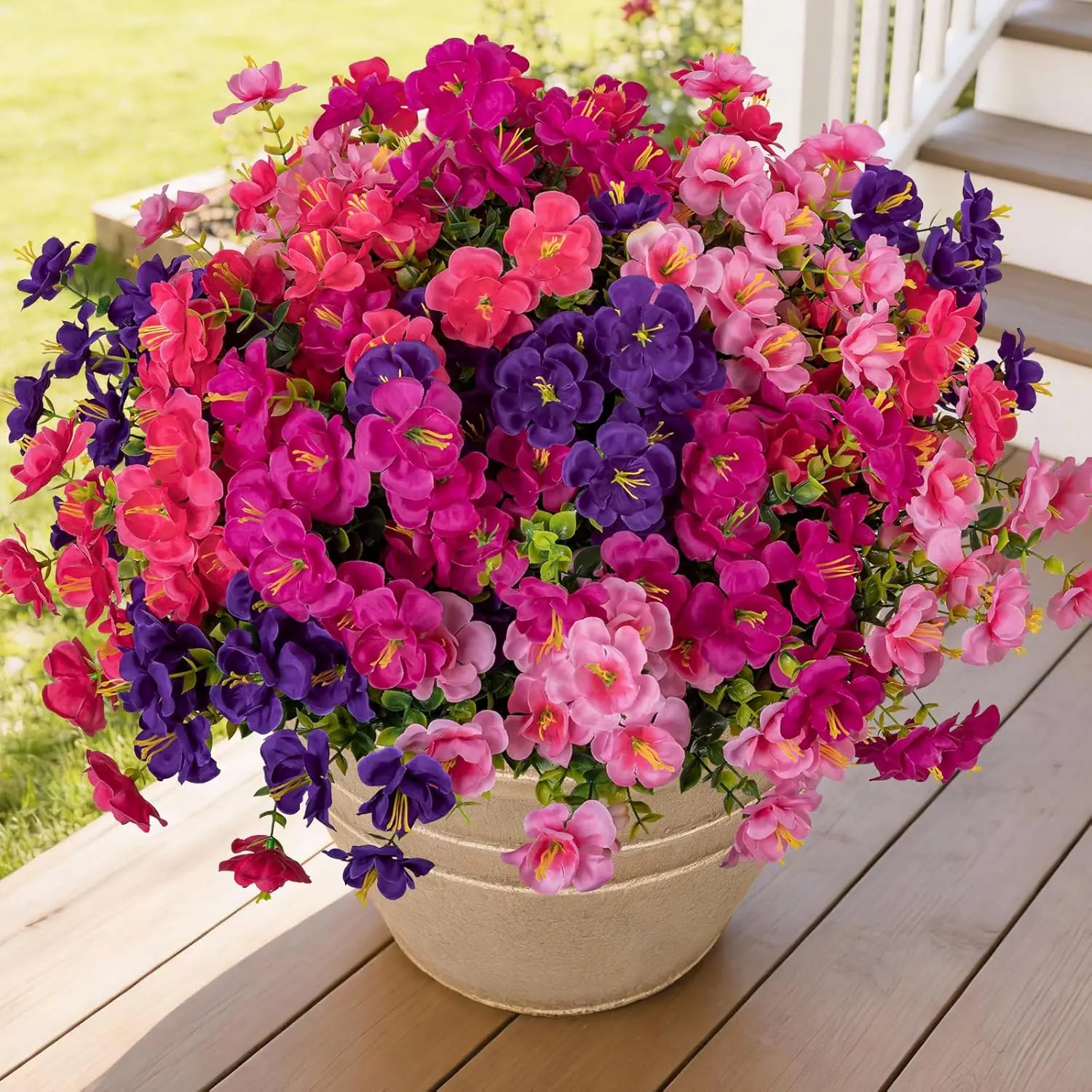 Lnoicy 16 Bundles Realistic Artificial Camellia Flowers for Outdoor, UV Resistant Faux Lifelike Fake Flowers for Home Decor, Wedding, Centerpiece(Purple/Magenta/Rose Red/Pink)
