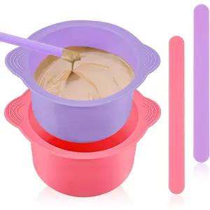 2 Pcs Wax Warmer Liner Melt Warmer Silicone Pot Bowl Replacement Reusable Easy to Clean Non Stick Applicator with 2 Pcs Wax Spatula Sticks for Hair Removal Purple + Pink