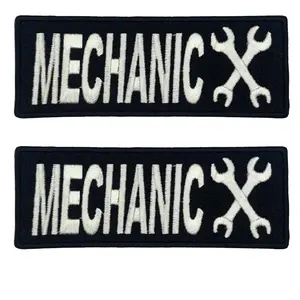 Mechanic 2PC 4x1 Inch Iron on Sew on for Uniforms, Clothing, Costumes, and More. Funny Relatable Patches
