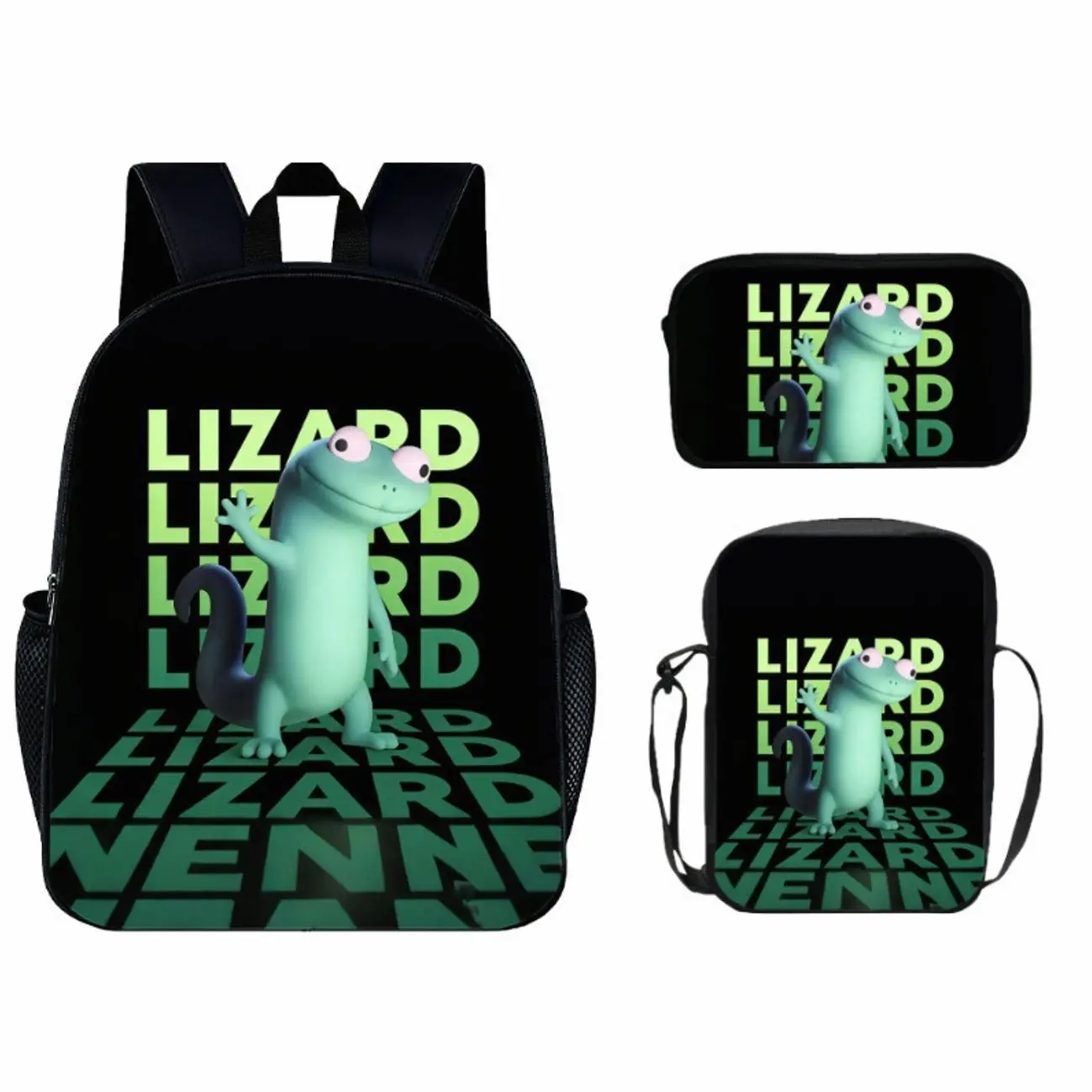 Cute Cartoon Lizard Mascot Student Backpack Set | 3Pcs Schoolbag Insulated Lunch Bag Pencil Case | Back to School Gift for Kids